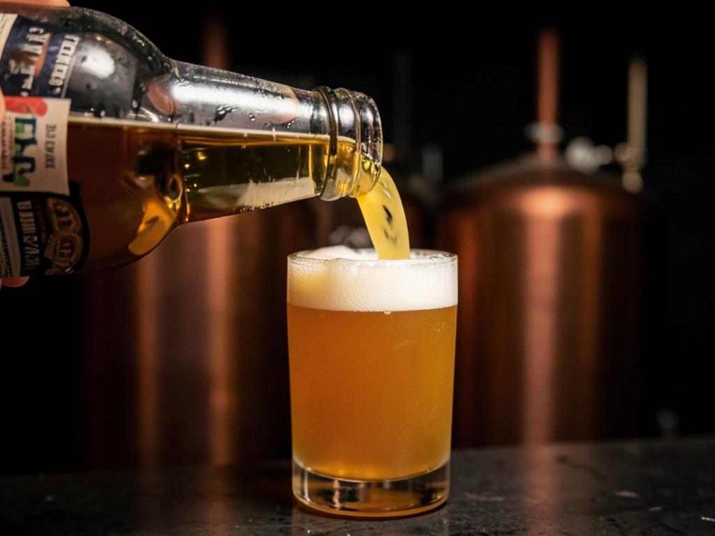 Pouring a golden double IPA into a glass