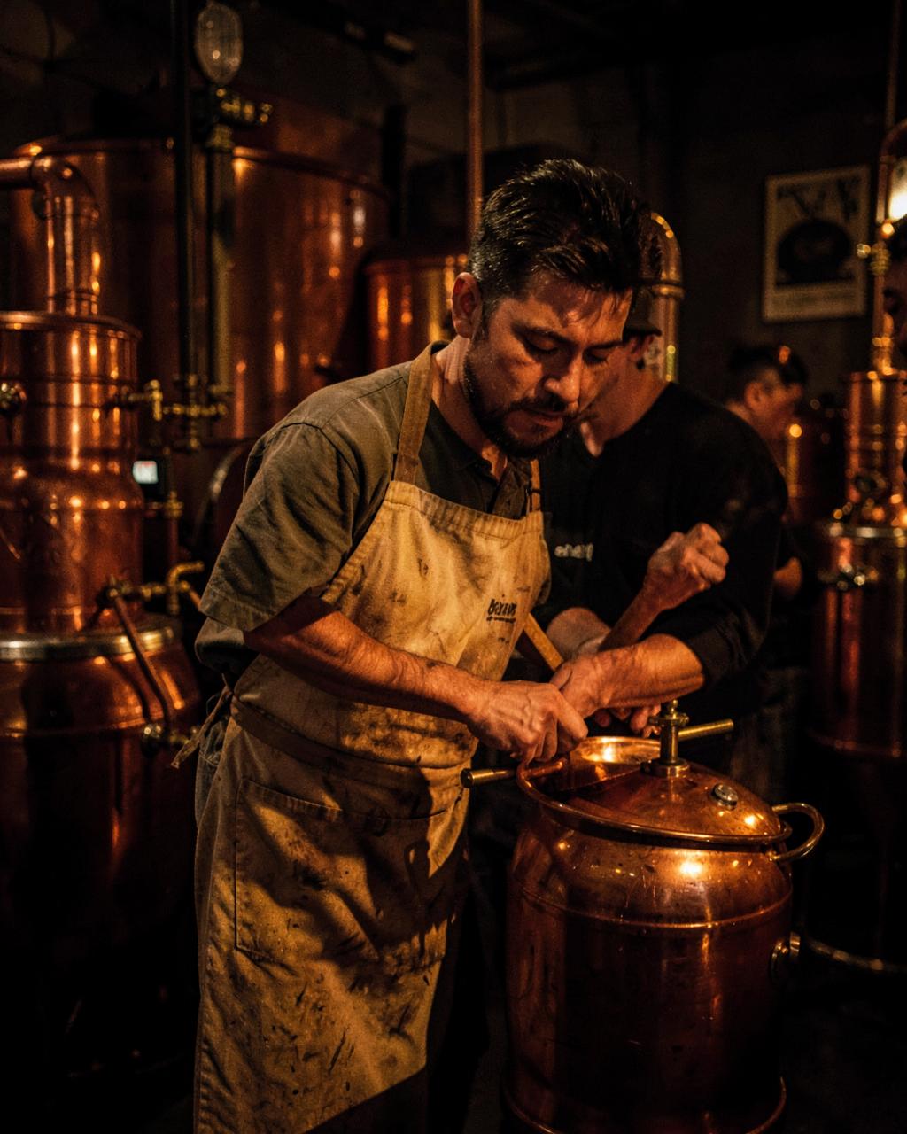 Brewer tapping a copper keg in the Silver Gulch brewery